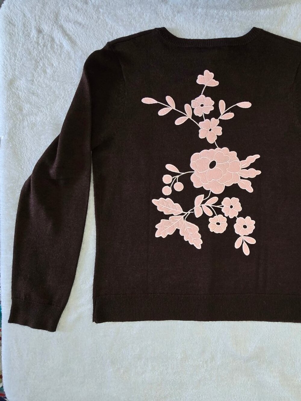 Vintage Y2K Bob Mackie Wearable Art Cardigan Brown Embroidered Wool Blend, Sz S - Picture 3 of 16